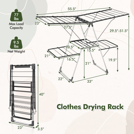 2-Tier Clothes Drying Rack with 33 Drying Rails and Height Adjustable Gullwings LuxuryLifeWay Online Store