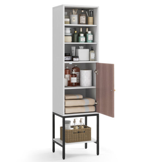 57 Inch Bathroom Tall Cabinet with 1 Door and 4 Shelves Narrow Storage Unit-Black LuxuryLifeWay Online Store