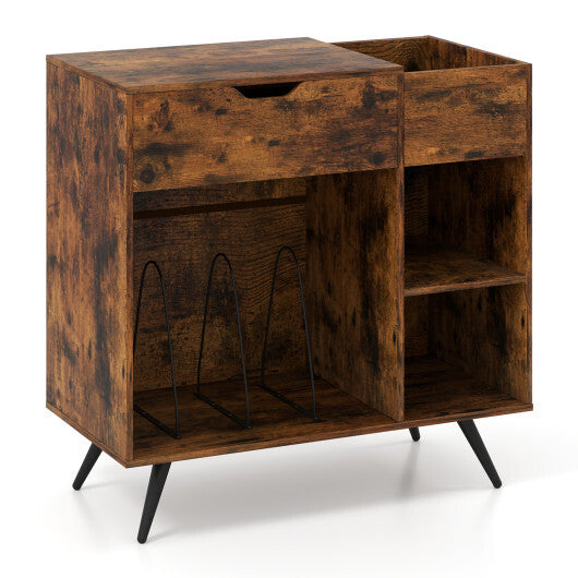 Record Player Stand with Power Outlet-Rustic Brown LuxuryLifeWay Online Store
