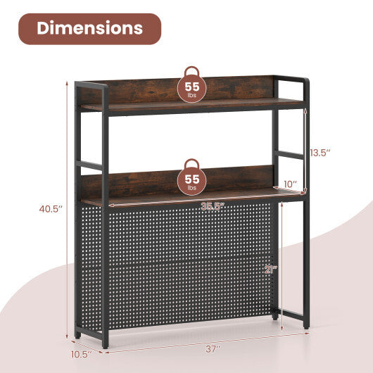 Multipurpose 2-Tier Desktop Bookshelf with Pegboard for up to 32 Inch Computer Monitor-Rustic Brown LuxuryLifeWay Online Store