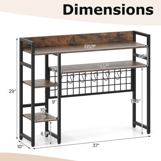 4-Tier Desk Shelf Desktop Display Rack with Metal Grid Panel and 6 Hooks-Black LuxuryLifeWay Online Store
