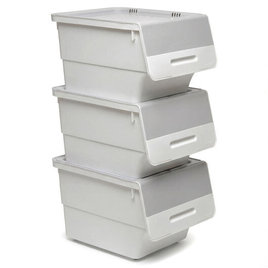 3 Pieces Storage Bins on Wheels Stackable Plastic Boxes with Stay-Open Lid (M)-Pink LuxuryLifeWay Online Store