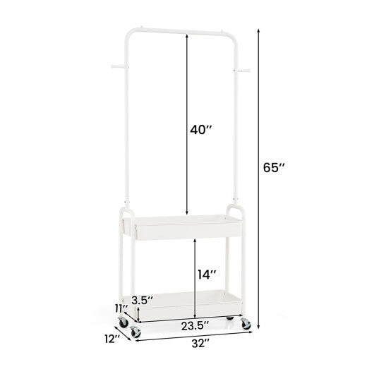Heavy-Duty Laundry Cart with Hanging Rod and 2 Storage Baskets for Bedroom-Black LuxuryLifeWay Online Store