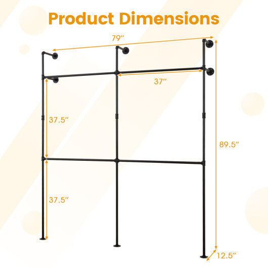 Wall Mounted Pipe Clothing Rack with 4 Hanging Rods-Black LuxuryLifeWay Online Store