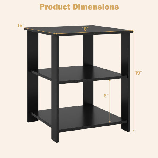 3-Tier Modern Nightstand Square Side Table with Open Storage Shelves Set of 2-White