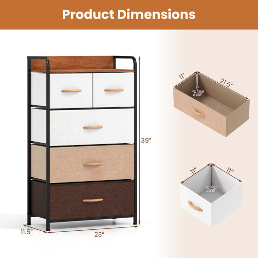 5-Drawer Fabric Dresser with Removable Fabric Bins-Multicolor LuxuryLifeWay Online Store