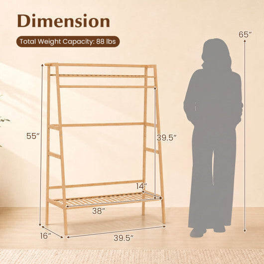 Bamboo Clothing Garment Rack Freestanding Open Wardrobe Organizer with Hanging Rod-Natural LuxuryLifeWay Online Store