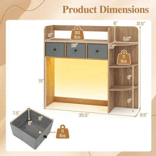 Desktop Bookshelf with LED Lights 5-Tier Shelves and 3 Drawers for Home Officce-Brown LuxuryLifeWay Online Store