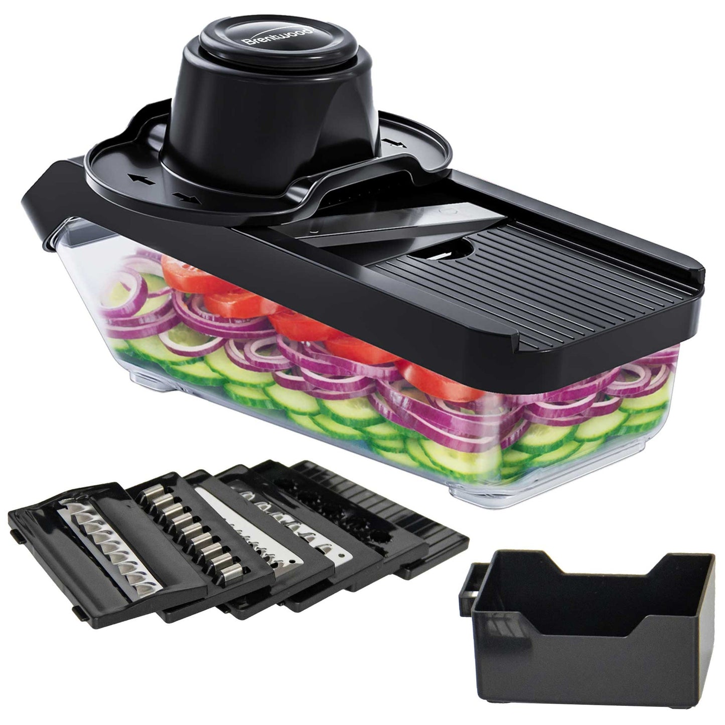 Brentwood 3.6 Cup Mandolin Slicer and Cheese Grater in Black with 6 Interchangeable Blades LuxuryLifeWay Online Store