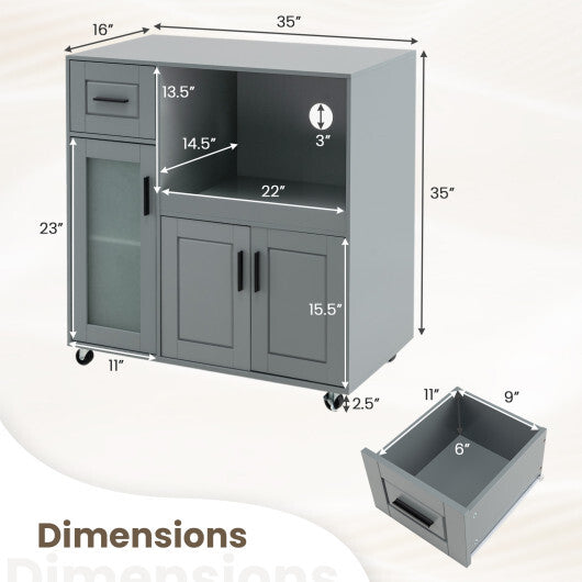 Rolling Kitchen Island with Wheels Drawer and Glass Door Cabinet-Gray LuxuryLifeWay Online Store