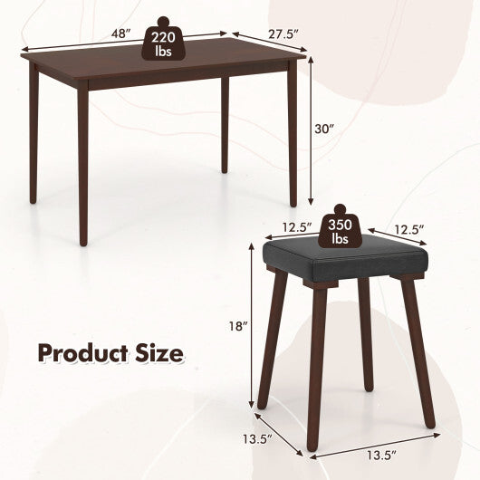 5 Piece Dining Table Set for 4 with 4 Upholstered Stools and Rubber Wood Legs-Brown LuxuryLifeWay Online Store