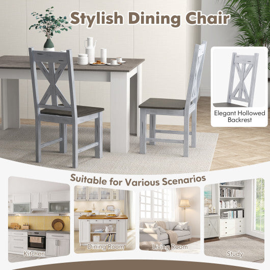 Farmhouse Chair Set of 2 with Rubber Wood Frame and Elegant Hollowed Backrest-Gray LuxuryLifeWay Online Store