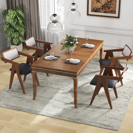 Mid Century Wooden Accent Chairs with Leathaire Seat Cushions Set of 2-Beige LuxuryLifeWay Online Store