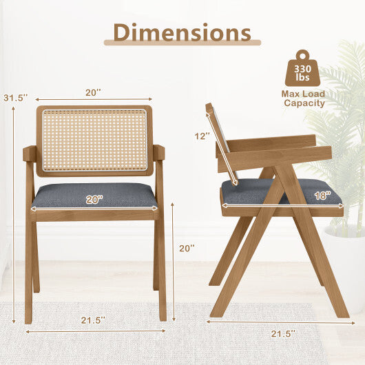 Set of 2 Rattan Accent Chairs with Padded Cushion and Rubber Wood Frame-Gray LuxuryLifeWay Online Store