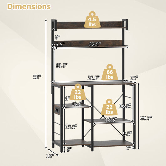 Kitchen Bakers Rack with Power Outlet 5-Tier Microwave Oven Stand with LED Lights-Black LuxuryLifeWay Online Store