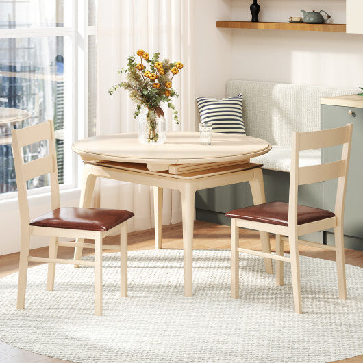 Wooden Dining Chair Set of 2 PU Leather Upholstered Kitchen Armless Chairs-White LuxuryLifeWay Online Store