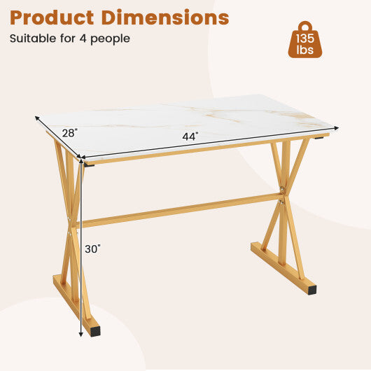 44 Inches Sintered Stone Dining Table with Metal Frame and Faux Marble Tabletop-White LuxuryLifeWay Online Store