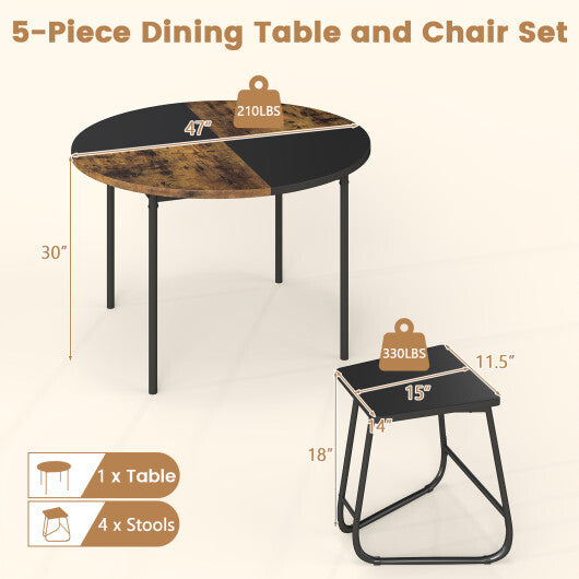 5-Piece Dining Set for 4 47 Inch Round Kitchen Table and 4 Stools-Brown LuxuryLifeWay Online Store