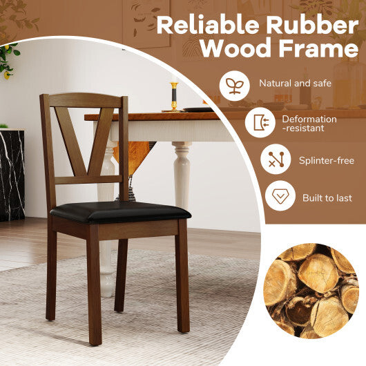 Wooden Dining Chair Set of 2 with PU Leather Upholstered and Rubber Wood Frame-Brown LuxuryLifeWay Online Store