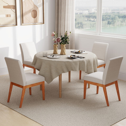 Upholstered Dining Chairs Set of 2 Kitchen Armless Side Chairs with Rubber Wood Legs-Beige LuxuryLifeWay Online Store