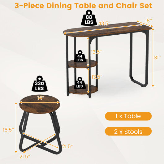 3-Piece Industrial Dining Table Set for Small Space-Black LuxuryLifeWay Online Store