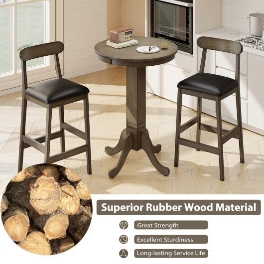 Set of 2 Bar Stools Upholstered with Rubber Wood Legs and Footrests-Oak LuxuryLifeWay Online Store