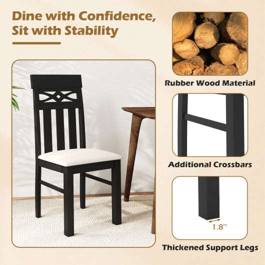 Dining Chairs Set of 2 High Back Dining Room Chairs with Padded Seat and Rubber Wood Frame-Black LuxuryLifeWay Online Store