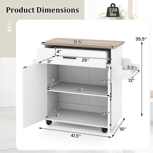 Kitchen Island Cart Rolling Kitchen Storage Island with Drawer-White LuxuryLifeWay Online Store