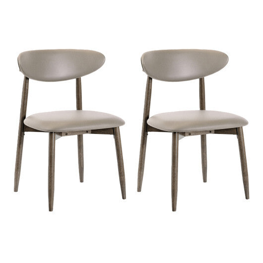 Set of 2 Wooden Modern Upholstered Dining Chairs with Curved Backrest-Beige