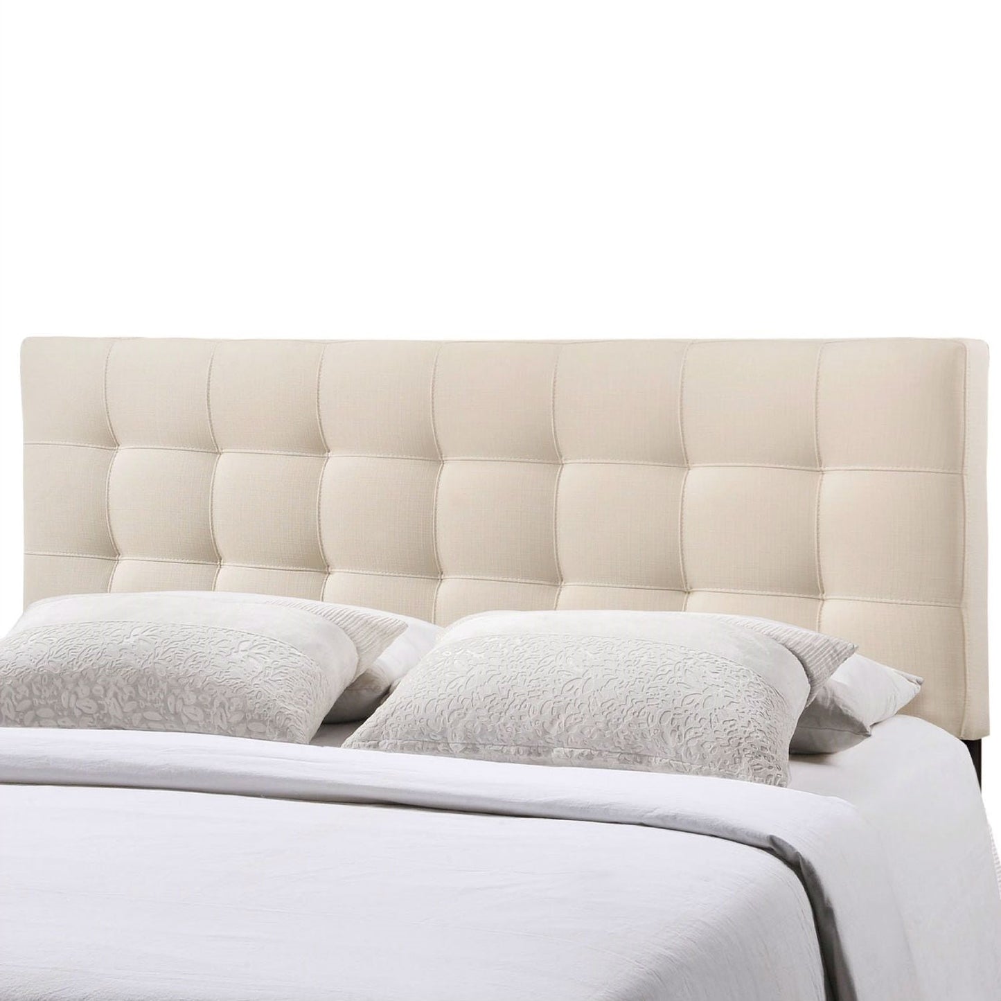 King size Off-White Ivory Fabric Button-Tufted Upholstered Headboard LuxuryLifeWay Online Store