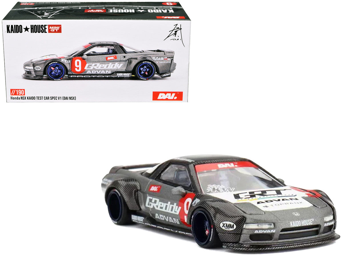 Honda NSX "Kaido Test Car Spec V1" #9 Gray Metallic with Carbon Top and Graphics (Designed by Jun Imai) "Kaido House" Special 1/64 Diecast Model Car by Mini GT LuxuryLifeWay Online Store