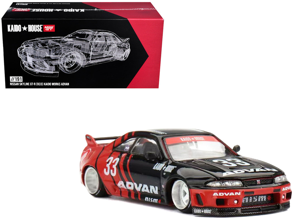 Nissan Skyline GT-R (R33) "Kaido Works" RHD (Right Hand Drive) #33 "ADVAN" Black and Red (Designed by Jun Imai) "Kaido House" Special 1/64 Diecast Model Car by Mini GT LuxuryLifeWay Online Store