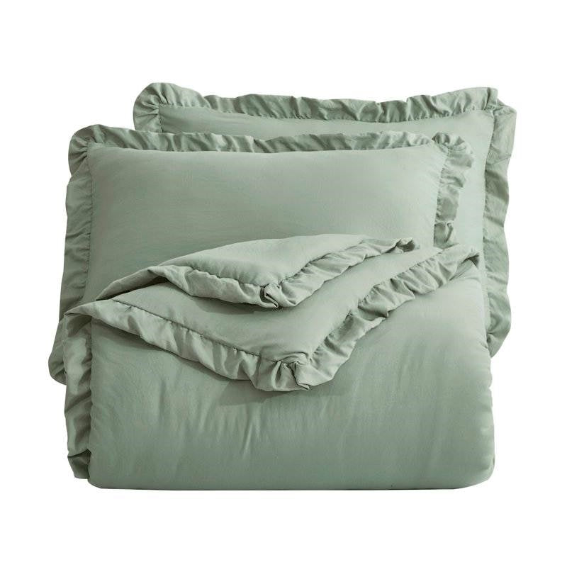 Oversized King Sage Microfiber 3-Piece Comforter Set with Ruffled Edge Trim LuxuryLifeWay Online Store