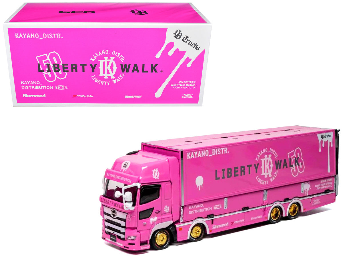 Hino 700 Transporter RHD (Right Hand Drive) "LB-Trucks - Kayano_Distr." Pink Metallic with Graphics 1/64 Diecast Model by GCD LuxuryLifeWay Online Store