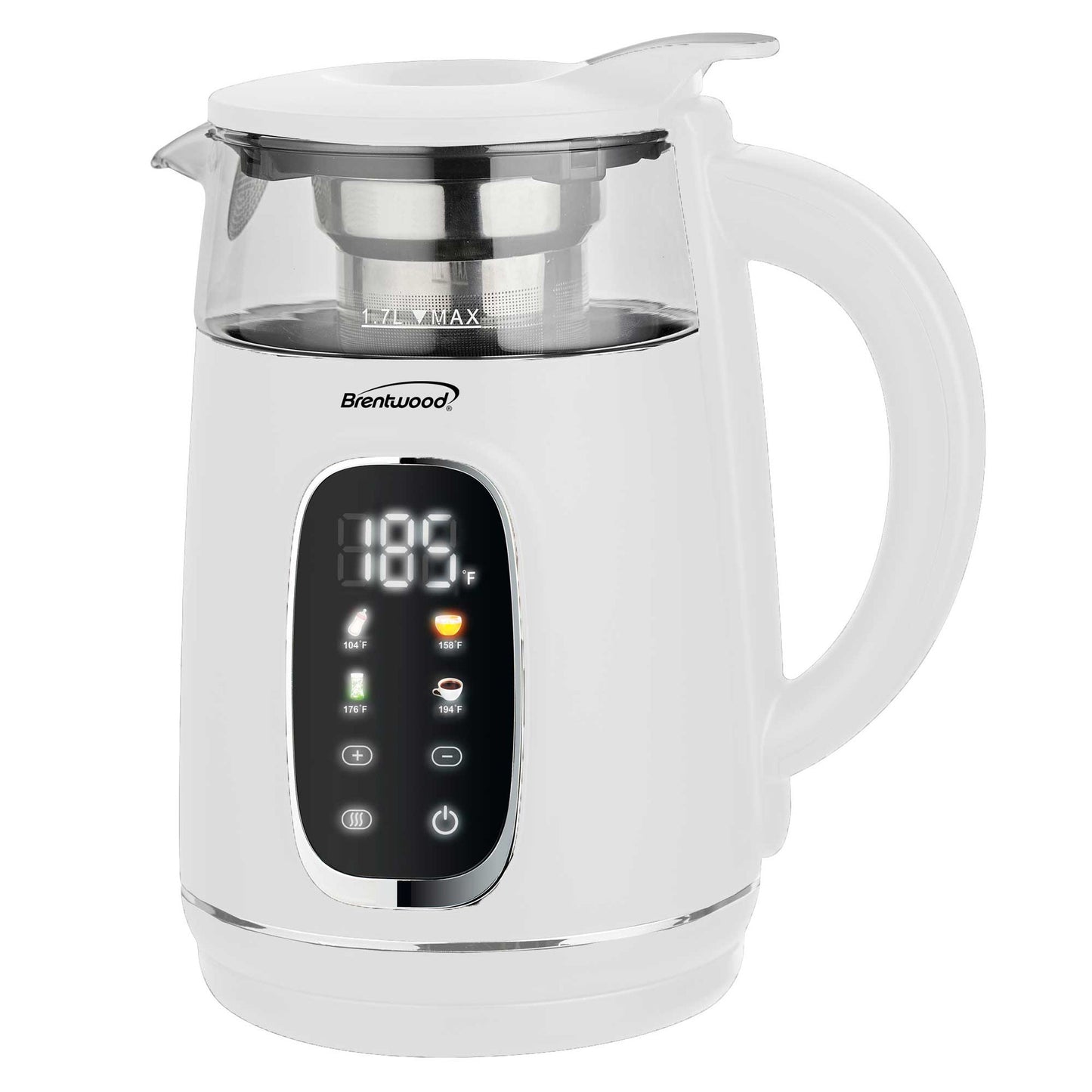 Brentwood 1.7L 1100W BPA Free 360 Cordless Digital Glass Electric Kettle in White with Tea Infuser LuxuryLifeWay Online Store