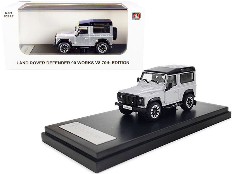 Land Rover Defender 90 Works V8 Silver Metallic with Black Top "70th Edition" 1/64 Diecast Model Car by LCD Models LuxuryLifeWay Online Store