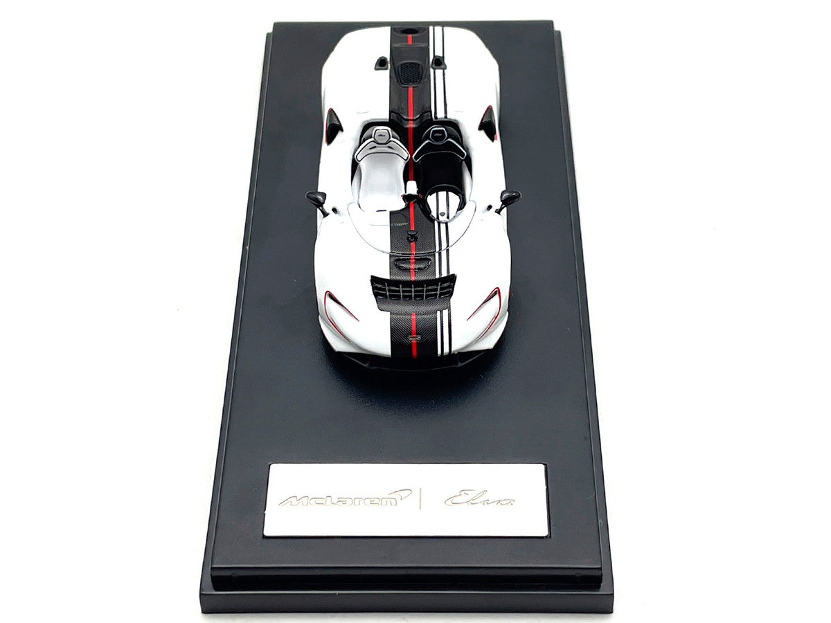 McLaren Elva Convertible White with Carbon and Red Stripes 1/64 Diecast Model Car by LCD Models LuxuryLifeWay Online Store