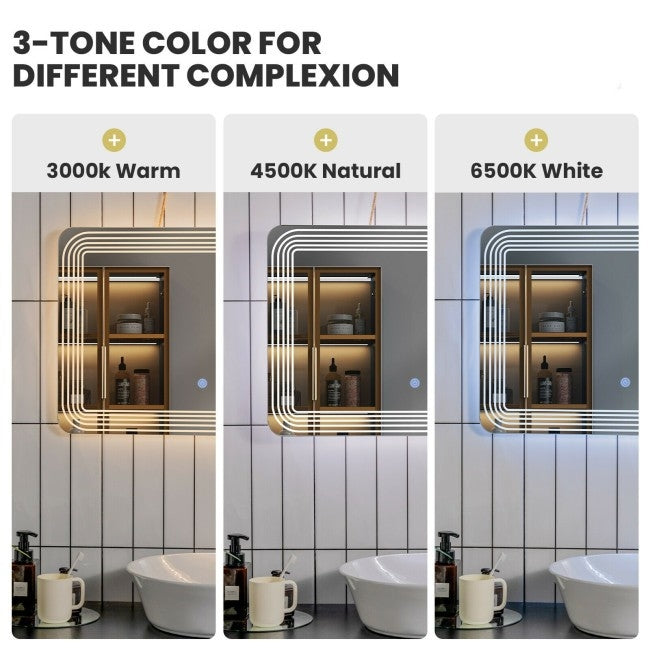 3 Tone LED Touch Sensor Wall Mounted Bathroom Mirror LuxuryLifeWay Online Store