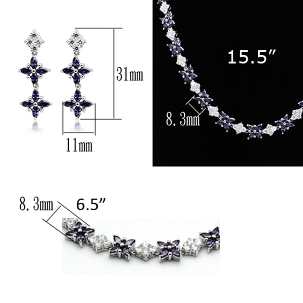 LO2324 - Rhodium Brass Jewelry Sets with AAA Grade CZ in Amethyst LuxuryLifeWay Online Store