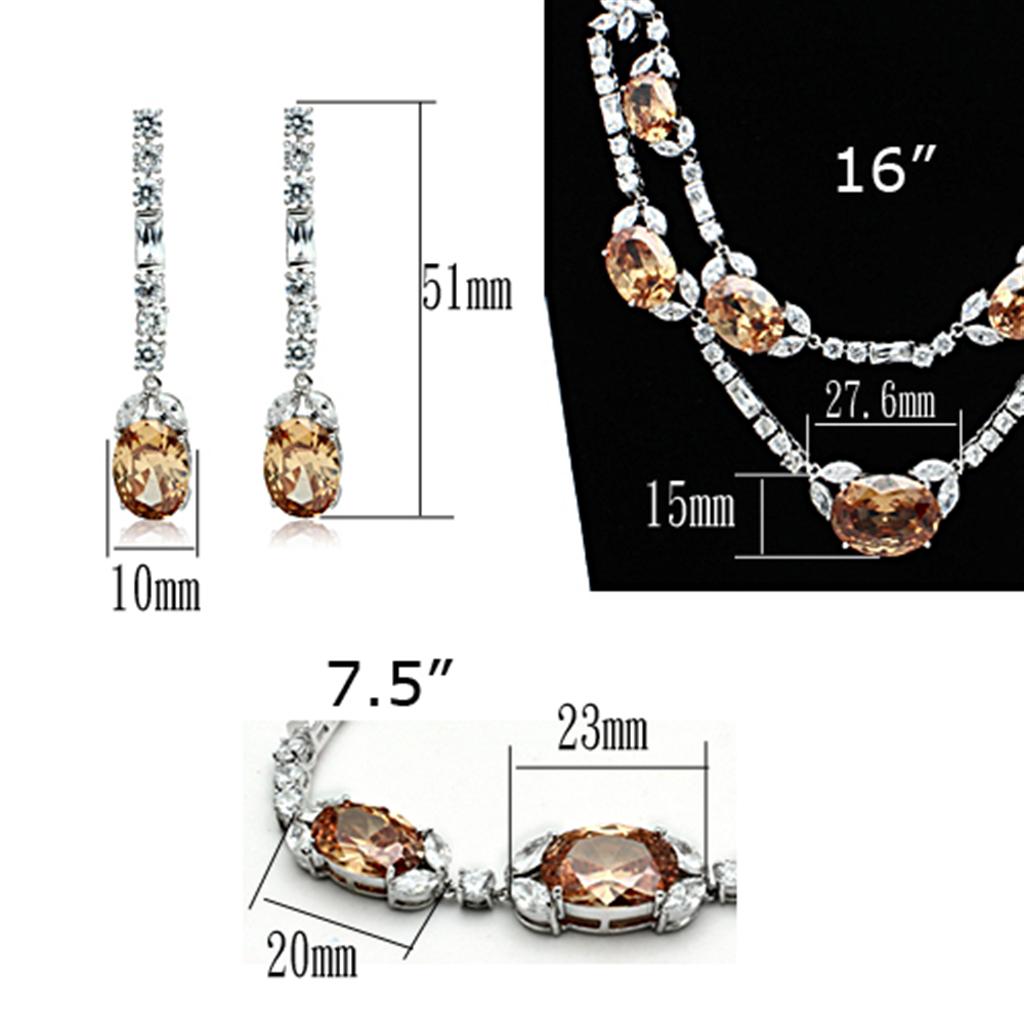 LO2326 - Rhodium Brass Jewelry Sets with AAA Grade CZ in Champagne LuxuryLifeWay Online Store