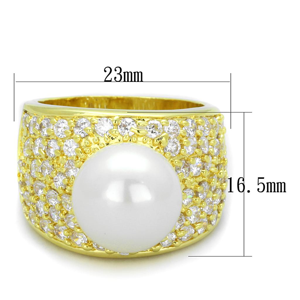 LO3385 - Gold Brass Ring with Synthetic Pearl in White LuxuryLifeWay Online Store