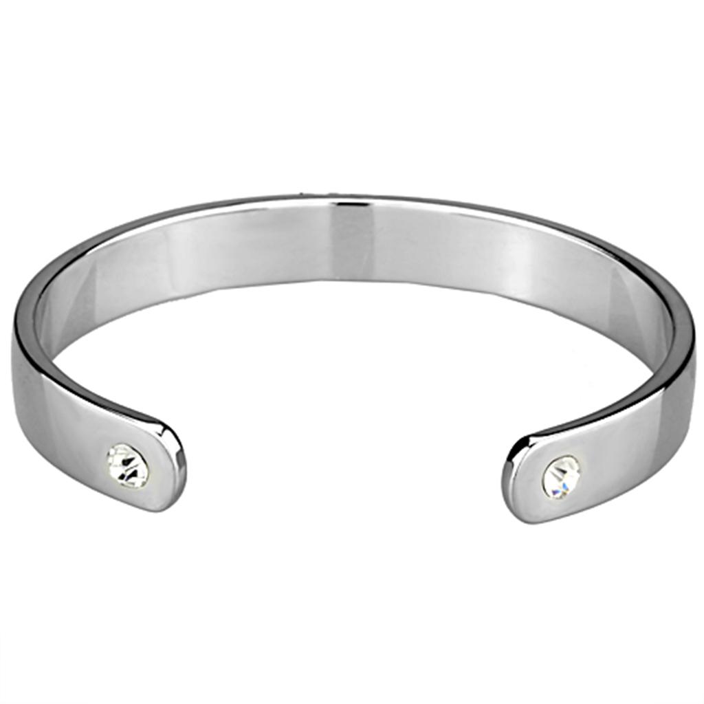 LO3615 - Reverse Two-Tone White Metal Bangle with Top Grade Crystal in Clear LuxuryLifeWay Online Store