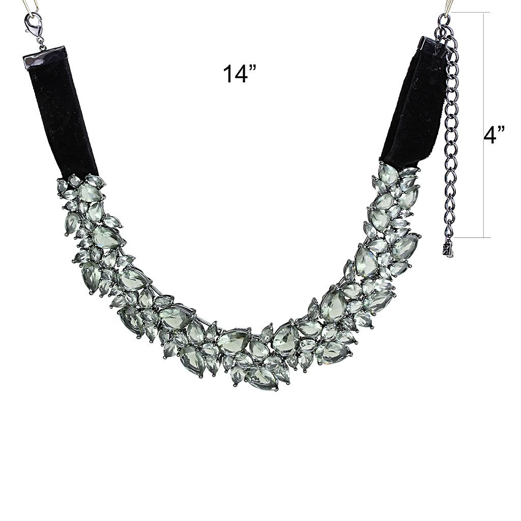 LO4208 - TIN Cobalt Black Brass Necklace with Synthetic Synthetic Glass in Black Diamond LuxuryLifeWay Online Store