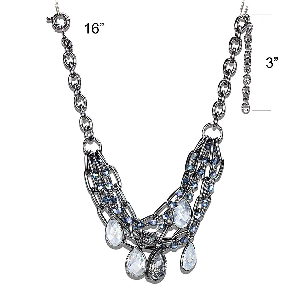 LO4211 - TIN Cobalt Black Brass Necklace with AAA Grade CZ in Clear LuxuryLifeWay Online Store