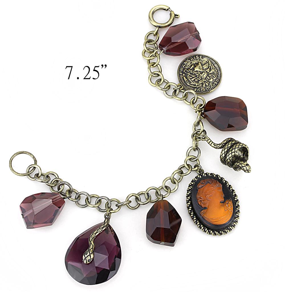 LO4223 - Antique Copper Brass Bracelet with Synthetic Synthetic Glass in Amethyst LuxuryLifeWay Online Store