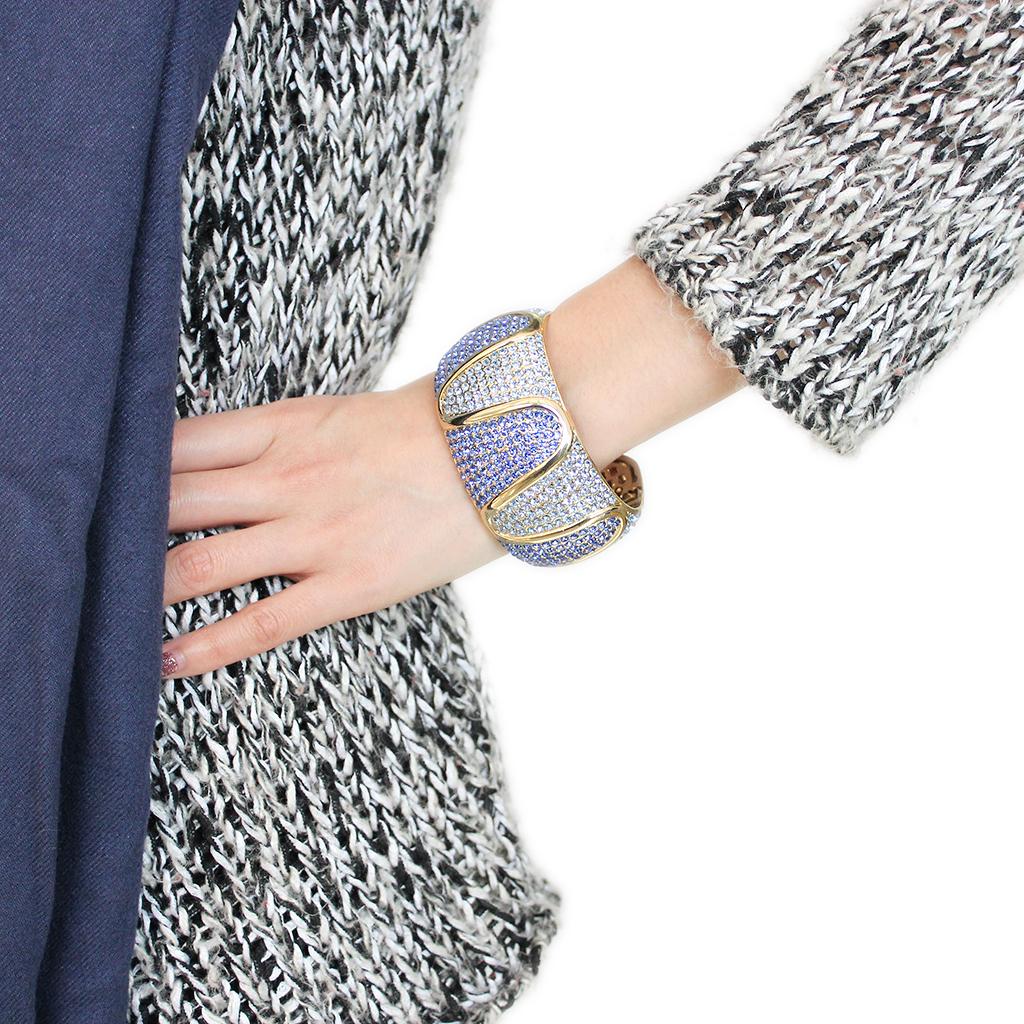 LO4276 - Gold Brass Bangle with Top Grade Crystal in Multi Color LuxuryLifeWay Online Store