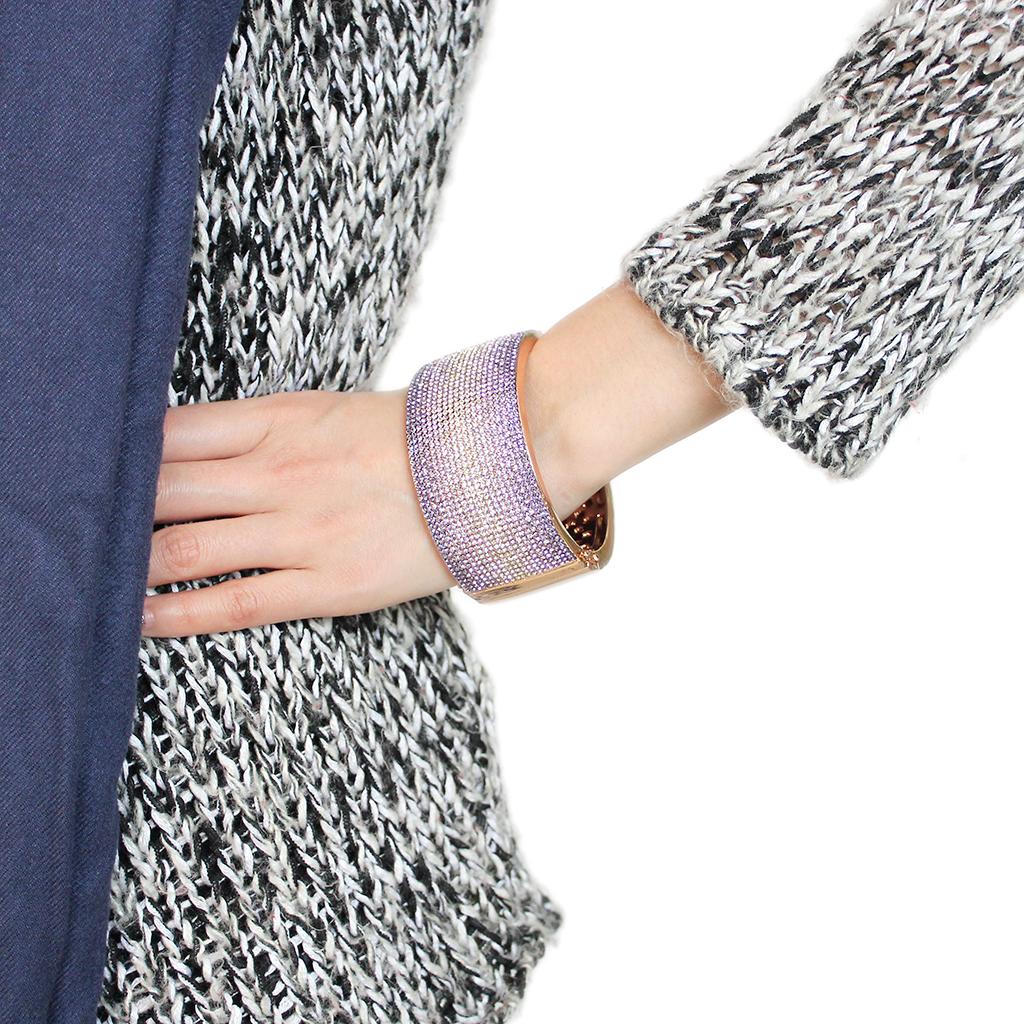 LO4279 - Rose Gold+e-coating Brass Bangle with Top Grade Crystal in Multi Color LuxuryLifeWay Online Store