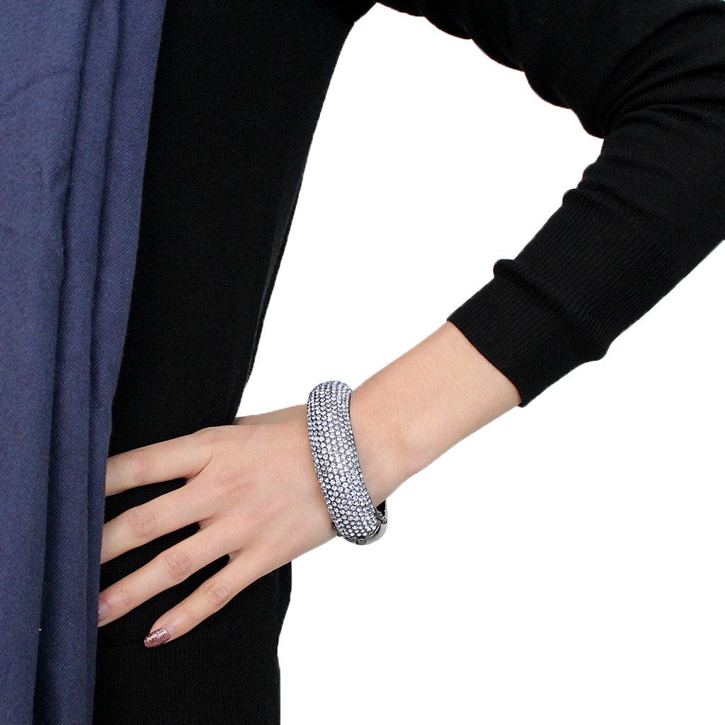LO4307 - TIN Cobalt Black Brass Bangle with Top Grade Crystal in Aquamarine LuxuryLifeWay Online Store