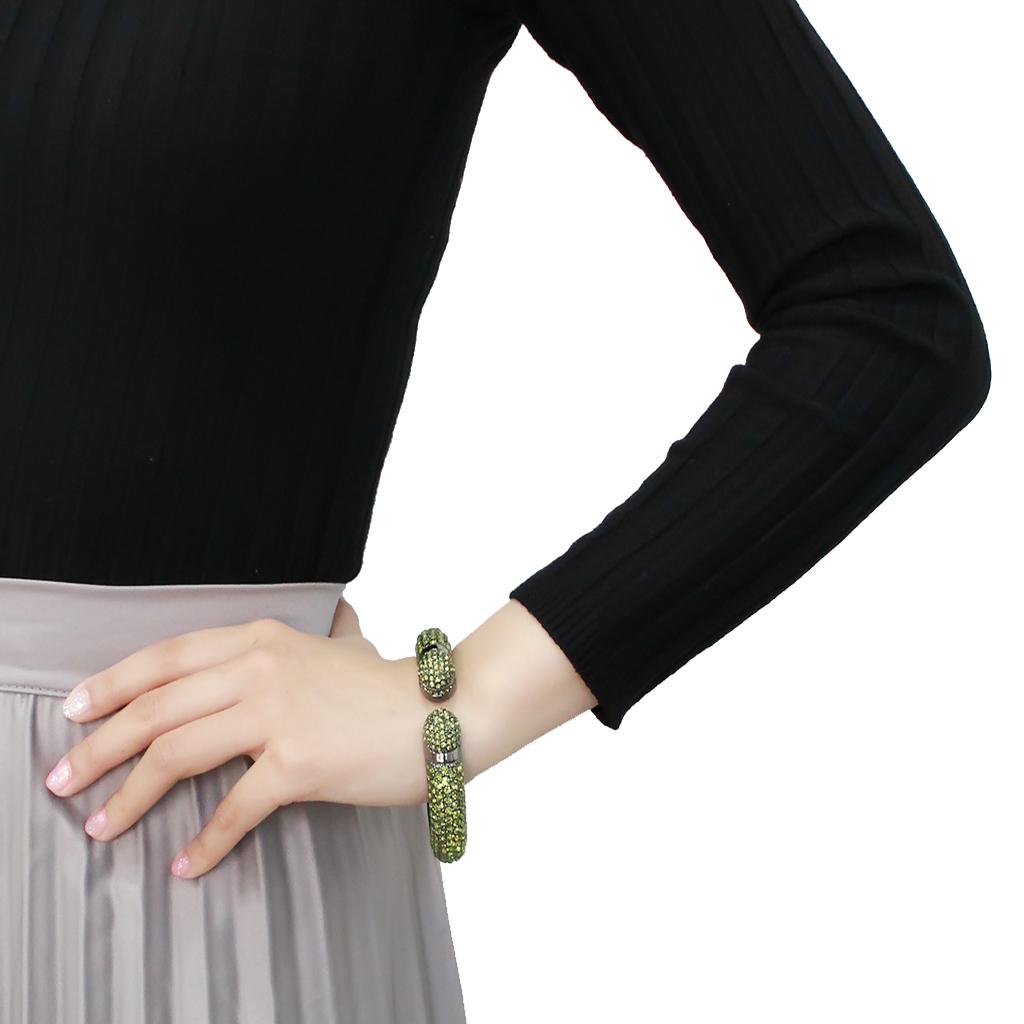 LO4314 - TIN Cobalt Black Brass Bangle with Top Grade Crystal in Peridot LuxuryLifeWay Online Store