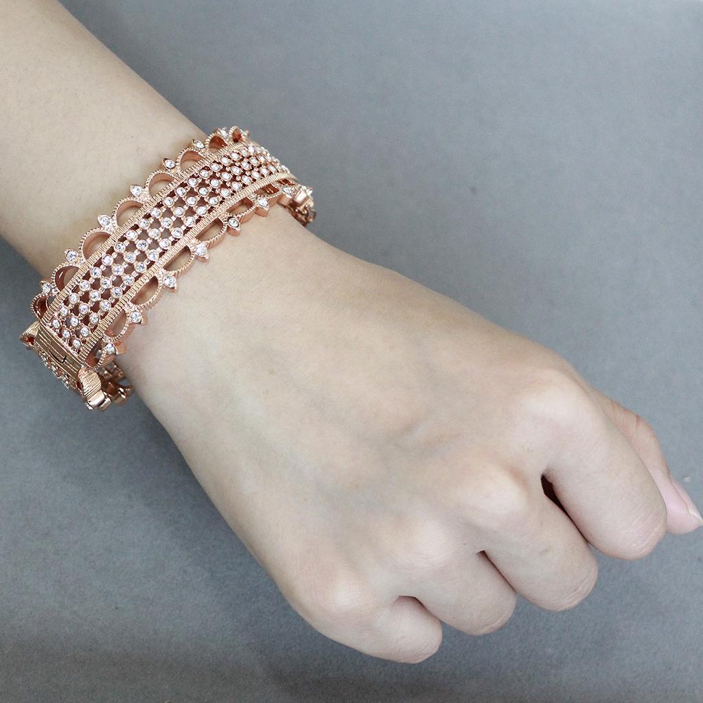 LO4344 - Rose Gold Brass Bangle with Top Grade Crystal in Clear LuxuryLifeWay Online Store
